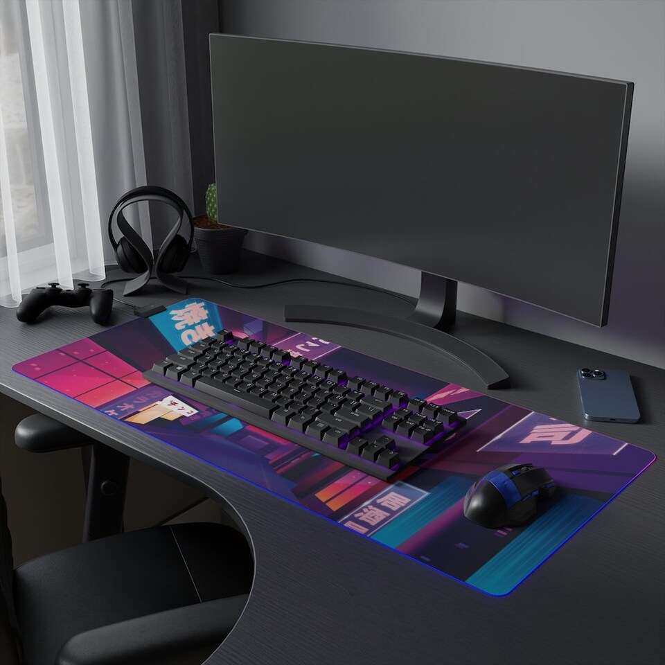 Discover Vaporwave Japanese City RGB Gaming Mouse Pad LED ,Tokyo Steet RGB Gaming Desk Pad