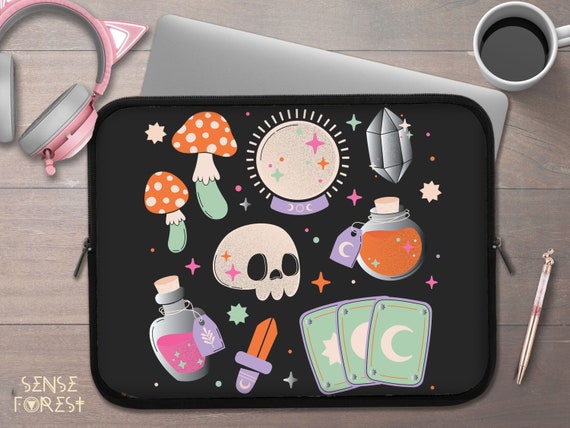 Kawaii Goth Black Laptop Sleeve Cute Witchy Elements Laptop 