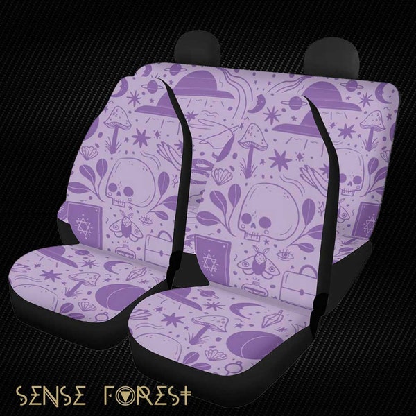 Kawaii Pastel Goth Car Seat Covers, Cute baby witch Spooky purple Seat Covers for vehicle, car interior decor, car accessories gift for her