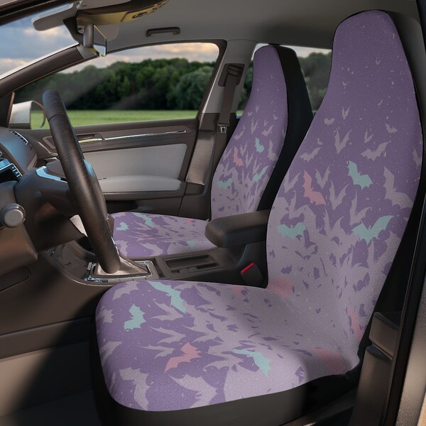 Kawaii Pastel Goth Car Seat Covers, Cute bats baby witch purple Seat Covers for vehicle, car interior decor, car accessories gift for women