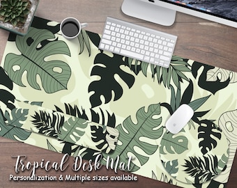 Boho Green Tropical Leaves Desk Mat, Monstera Leaf Extra Large Mousepad, Extended Mouse Pad Gaming Desk Mat, Summer Desk Decor Mousepad Cute