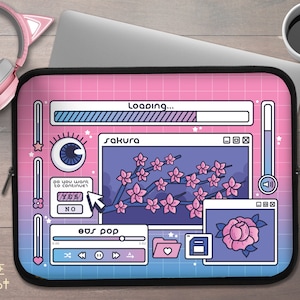Retro vaporwave kawaii Cherry blossom laptop case, multiple sizes sleeve, Kawaii floral macbook bag, cute laptop accessories, macbook bag