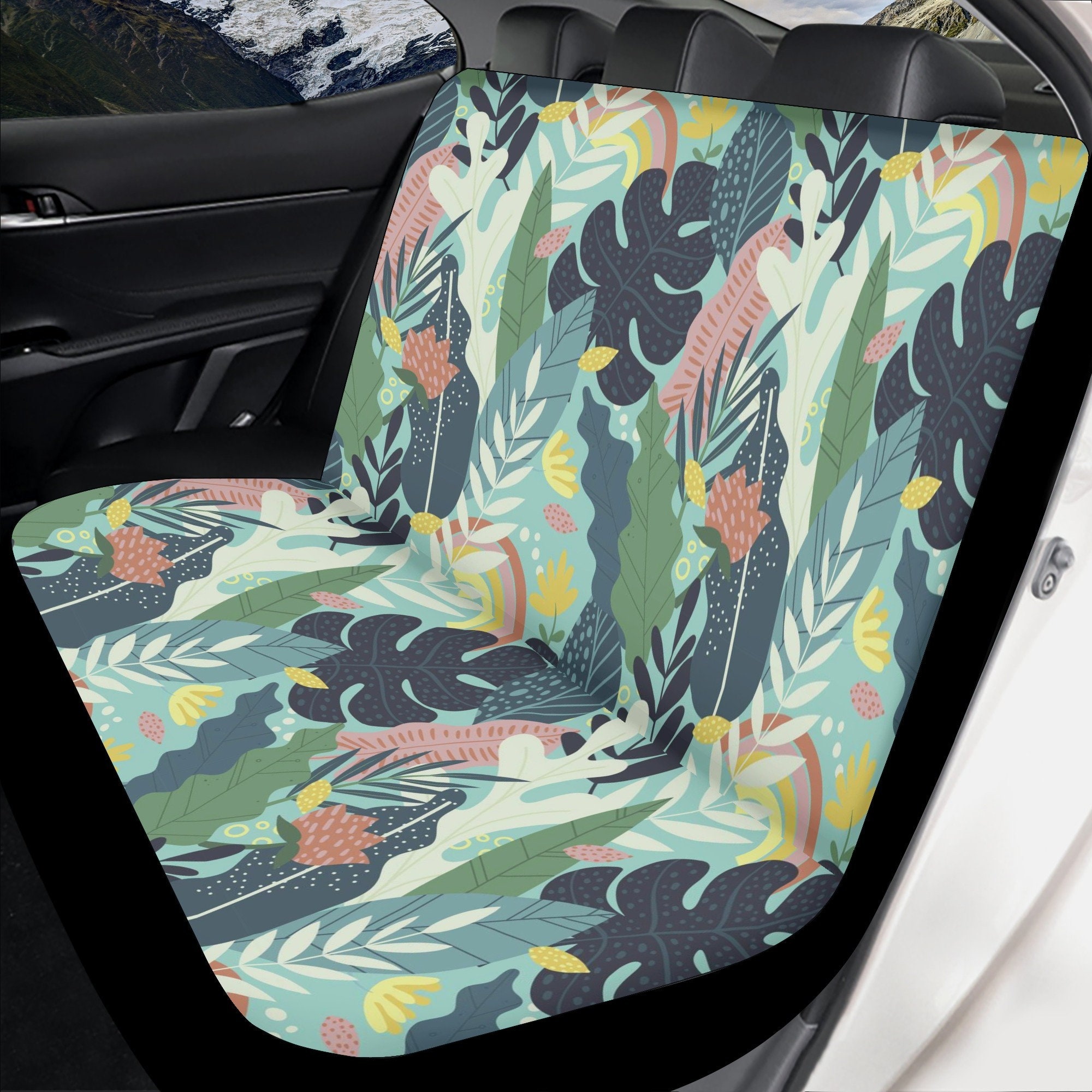 Discover Kawaii Green leaves Botanical Car Seat Covers, Cute Forest Minimlist Car Seat Cover for vehicle women Jungle car interior decor accessories