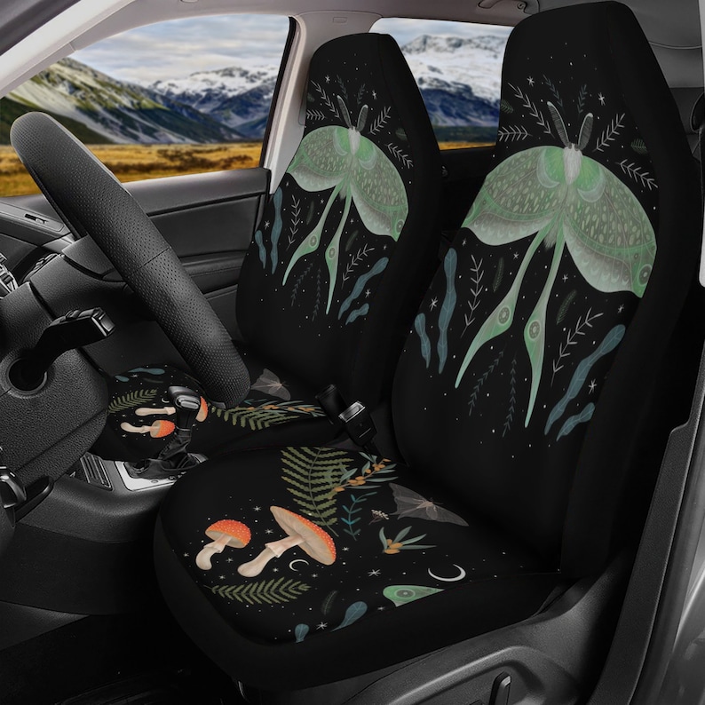 Witchy Luna Moth Car Seat Cover Set Black Mushroom Forest Etsy