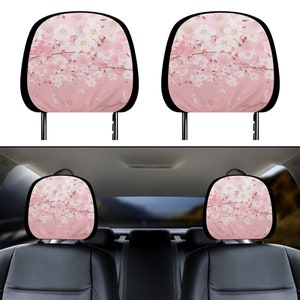 Kawaii Pink Japanese Mt Fuji Car Seat Covers, Cute Cherry Blossom Sakura Car Seat Cover for vehicle women car interior decor accessories 2 Headrest covers