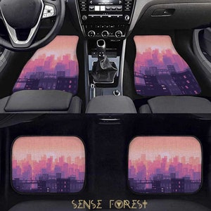 Sunrise city car Ombre floor mats, Cute Japanese Skyline Anime car interior decor, car accessories, Pixel vaporwave  Kawaii car mats set