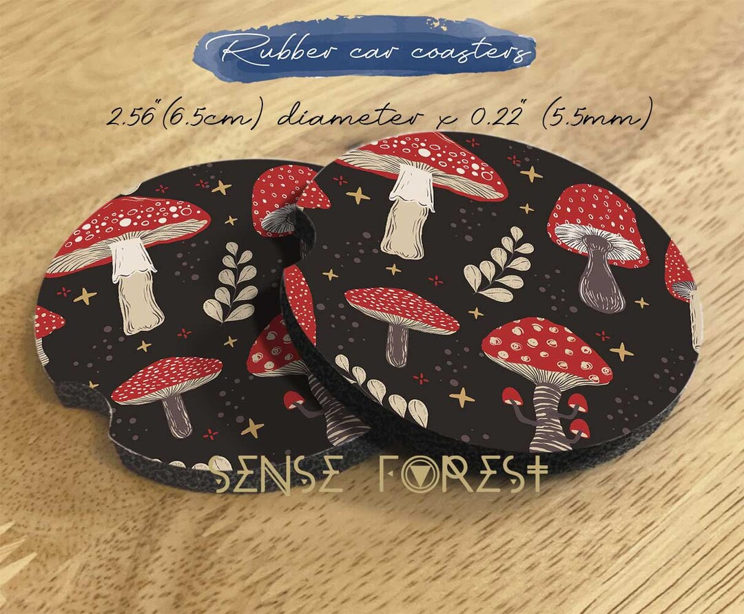 Cottagecore Rubber Car Coasters, Cute Magic Mushroom Soft Coaster With