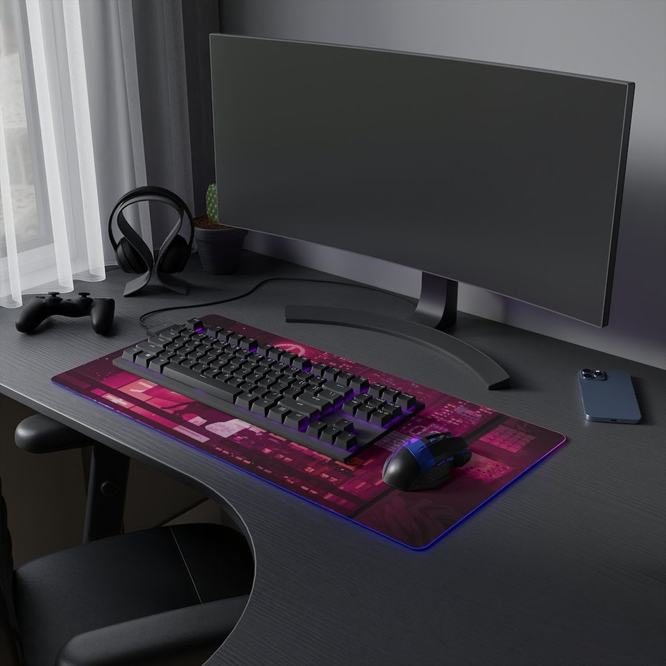 Discover Neon Red Tokyo desk mat RGB, LED gaming mousepad Changing