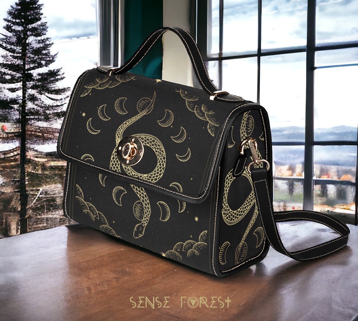 Witchy Celestial Snake Satchel Bag Moon and Stars Purse -  in 2023