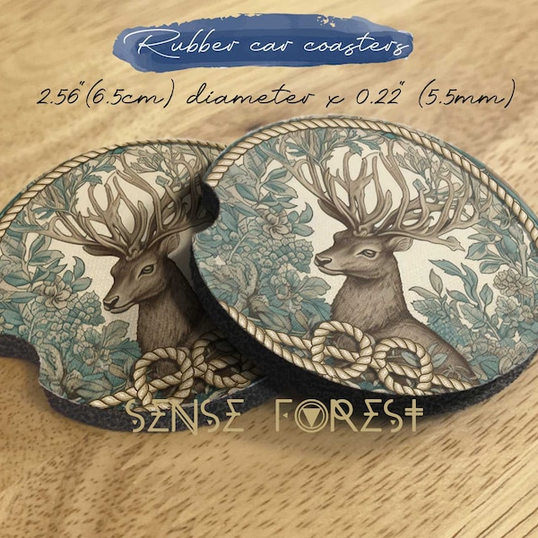 Luxury Victoria Retro Deer Forest rubber car coasters car decor, Mint Green Cottagecore Soft coaster with divot, Botanical car accessories