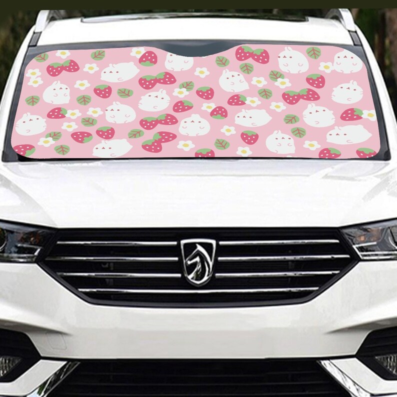 Kawaii Pink Chubby Bunny Windshield Sunshade Cute Strawberry Etsy