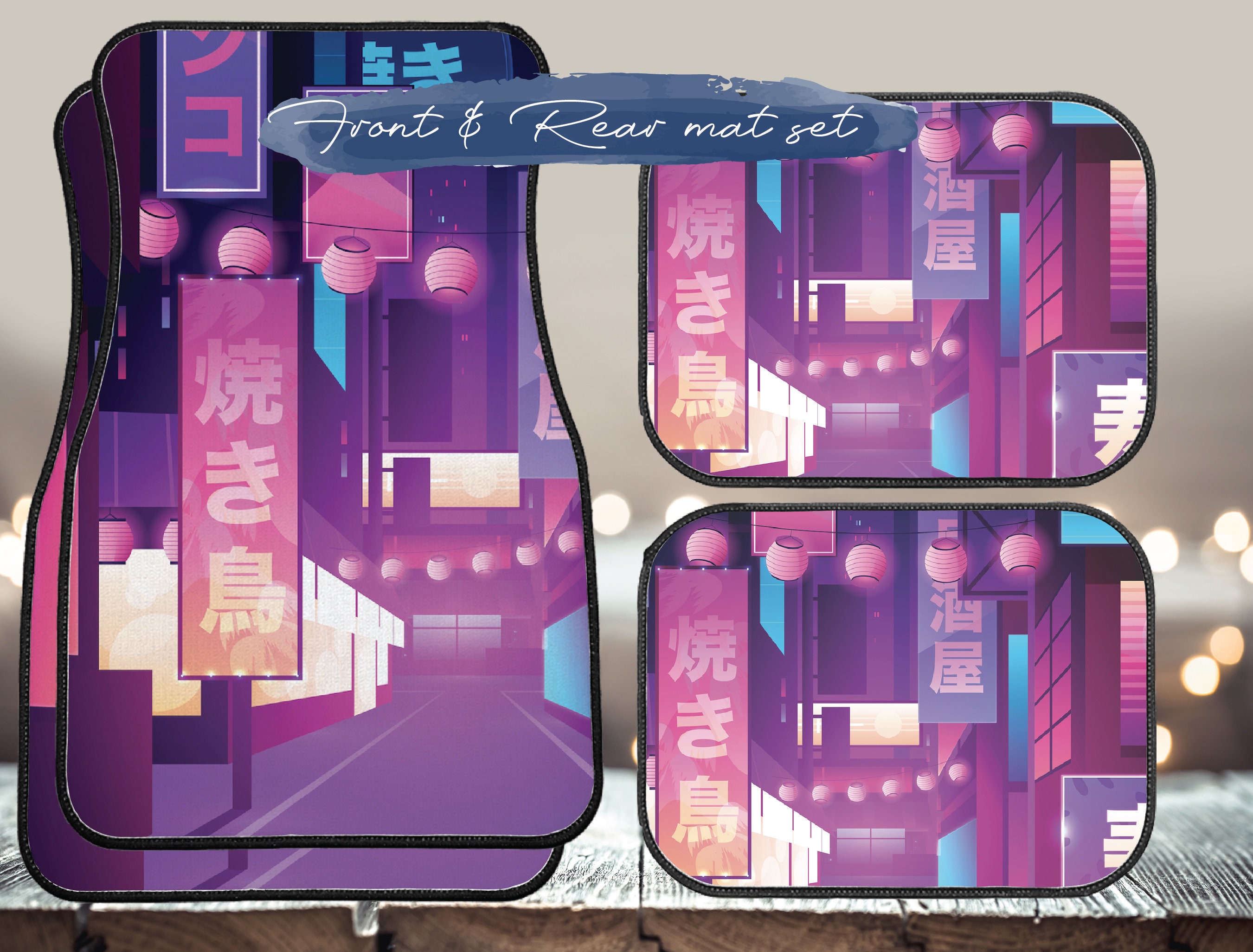 Purple Neon City Car Floor Mats, Cute Japanese Night Street Anime Car  Interior Decor, Kawaii Gamer Aesthetic Car Accessories , Women Car Mat -   Norway