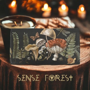 Ferns Magic mushroom trifold wallet, Boho Cute green Witch PU Leather wallet, Cute goth women Wallet organizer Long clutch wallet goth purse image 2