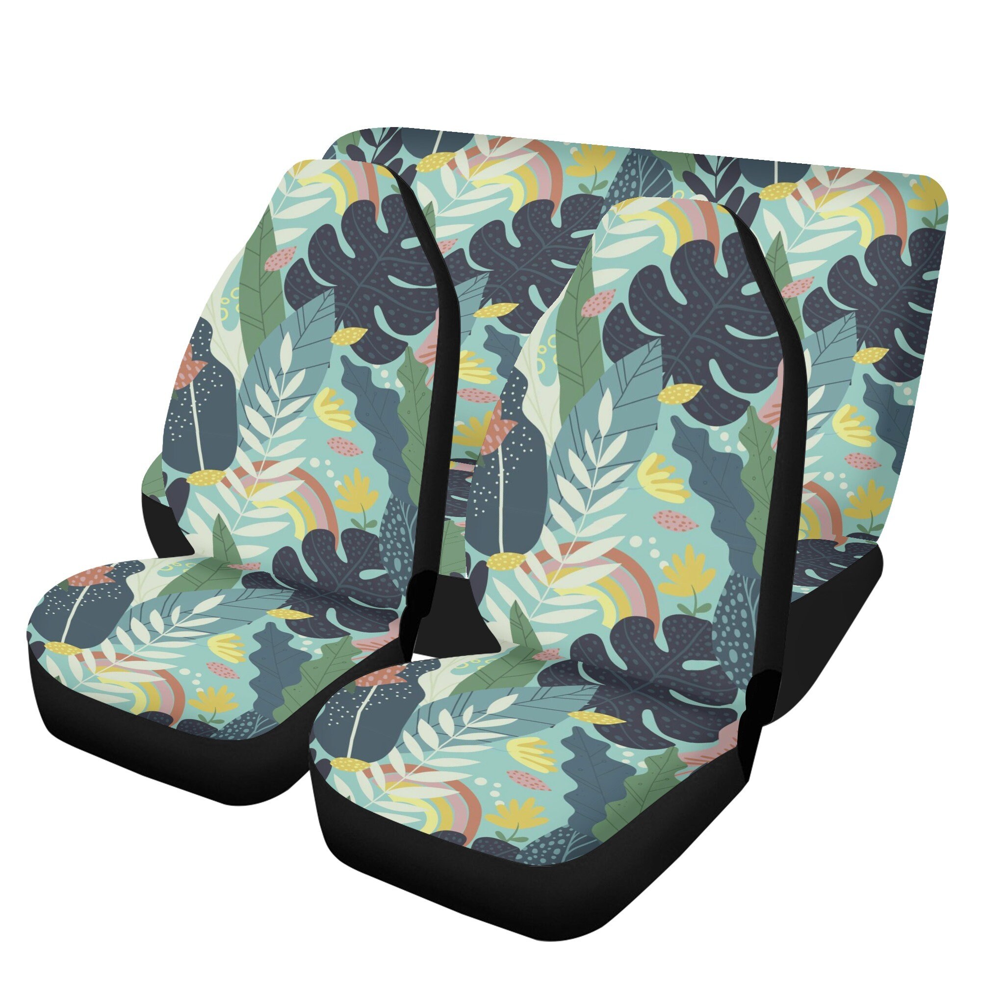 Discover Kawaii Green leaves Botanical Car Seat Covers, Cute Forest Minimlist Car Seat Cover for vehicle women Jungle car interior decor accessories