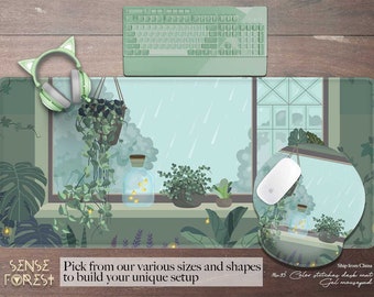 Plant Lovers Rainy Day Desk Mat, Cute Green Witch Anime Xl Gaming Mouse Pad, Kawaii Plants Mousepad Keyboard Pad Wrist Rest Gamer Desk Setup