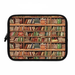 Bookcore library bookshelf laptop sleeve, Dark academia iPad tablet cover, laptop travel case padded bag, book lover reader bookworm gift 10"
