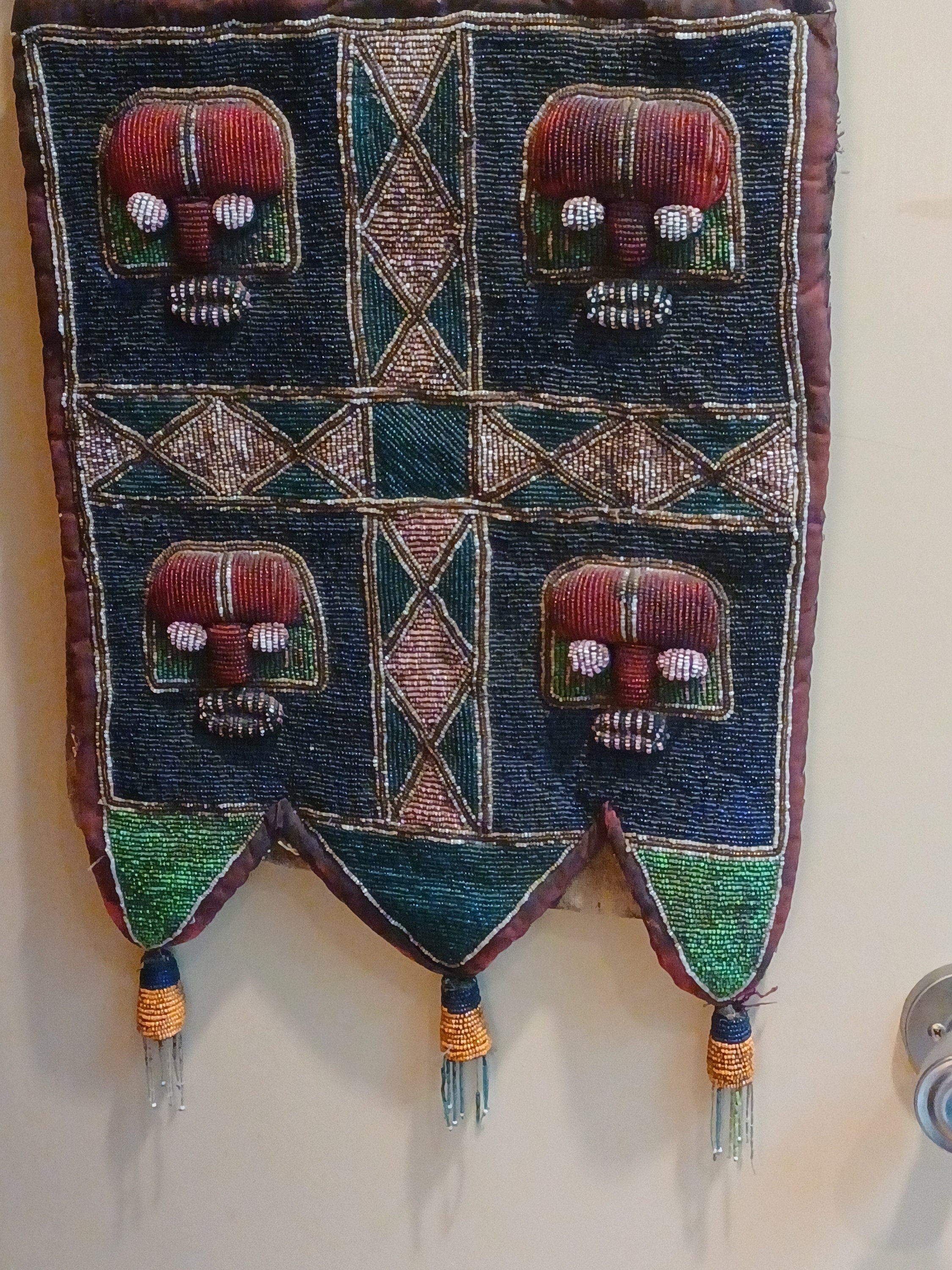 African 20th C. Hand Beaded Yoruba Belt Sash Wall Hanging 39/25