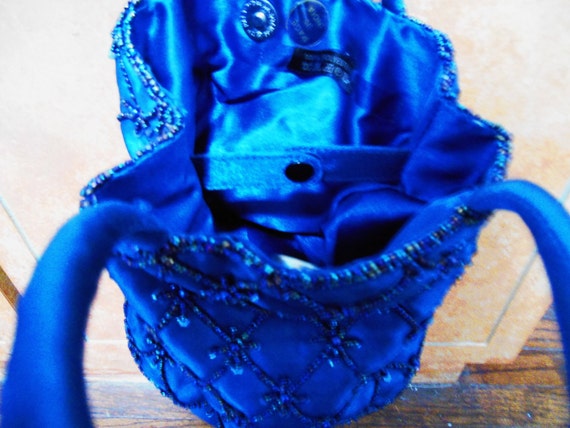 Midnight Blue Beaded Evening Tote - image 3