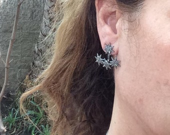 Starburst Earrings of Sterling Silver and Diamonds