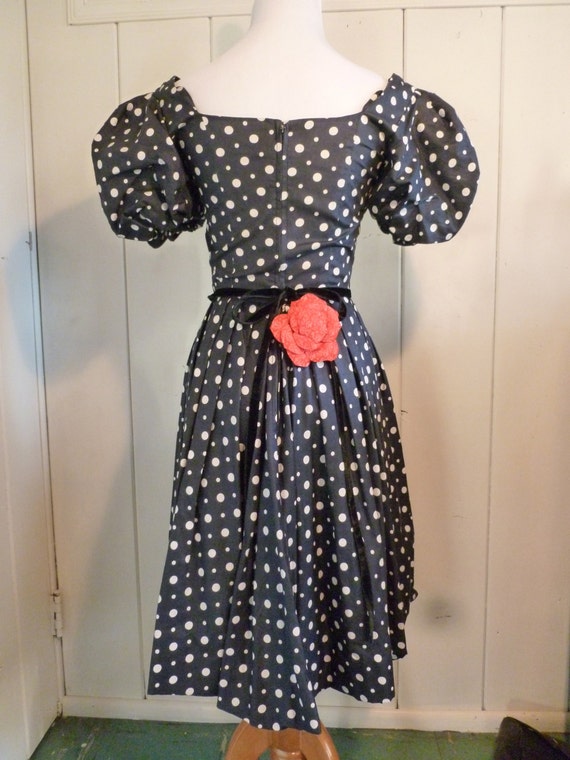 1950's Navy Blue Polka Dot Vintage Dress by Tailo… - image 2