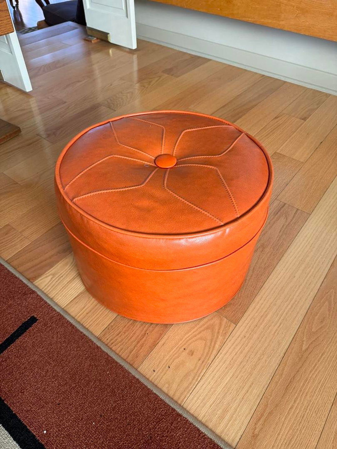 Vintage Mid Century Orange Vinyl Round Ottoman-foot Stool - Etsy