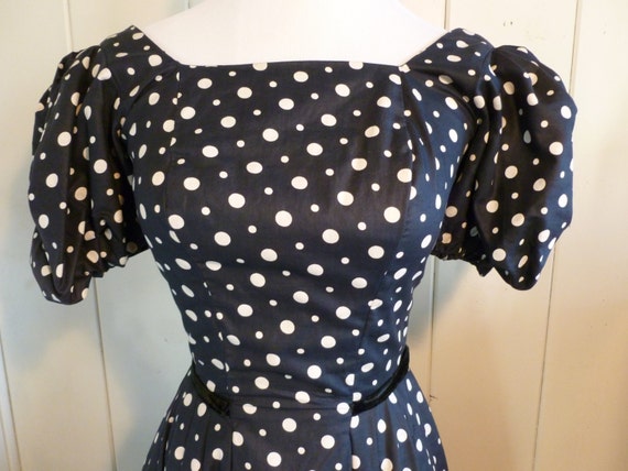 1950's Navy Blue Polka Dot Vintage Dress by Tailo… - image 3