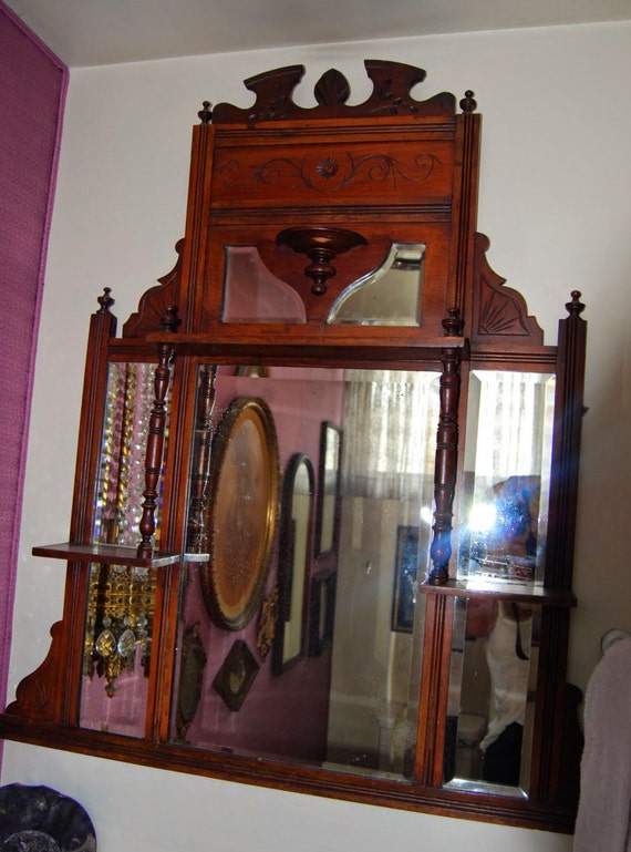 Antique Cherrywood Hall Tree Mirror Cg