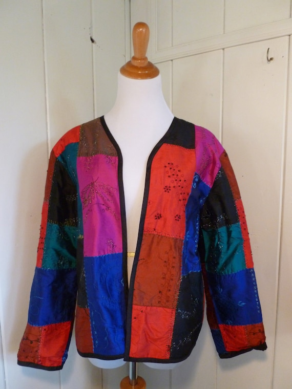 Chico's 90's Silk Embroidered Patchwork Jacket