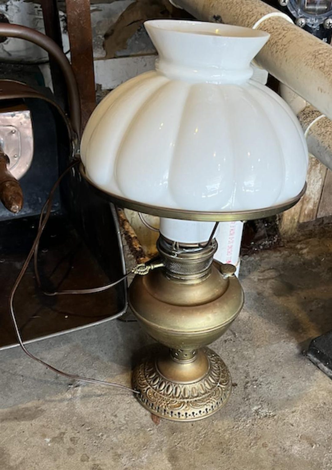 Antique Brass Hurricane Lamp With Milk Glass Shade - Etsy