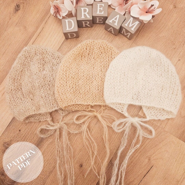 Modèle de tricot facile bonnet béguin bébé layette en laine, téléchargement PDF français/anglais, tutoriel de bonnet, patron de bonnet