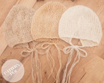 Tutoriel de tricot facile bonnet béguin bébé layette en laine, modèle de bonnet, patron de bonnet, téléchargement PDF français/anglais