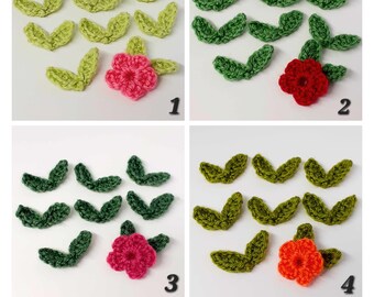 Lot 8 double crochet leaves in wool for flowers GREEN tones