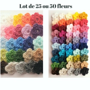 Lotto 25 o 50 fiori applicati all'uncinetto 2,5 cm in lana