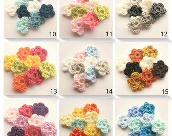 Lot 8 fleurs applique au crochet 2,5 cm en laine