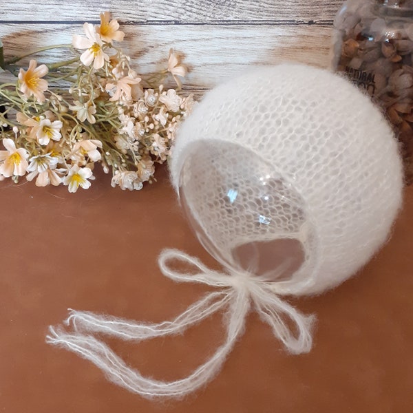 Bonnet pour bébé fille ou garçon, béguin réalisé au tricot en laine délicate, accessoire pour séance photo tailles naissance 3 mois 6 mois