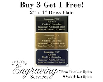 2&quot; x 4&quot; Custom Brass Plate with up to 5 lines of Engraving Memorial Trophy Fantasy  (Free Shipping) (**Buy 3 get 1 FREE!!**)