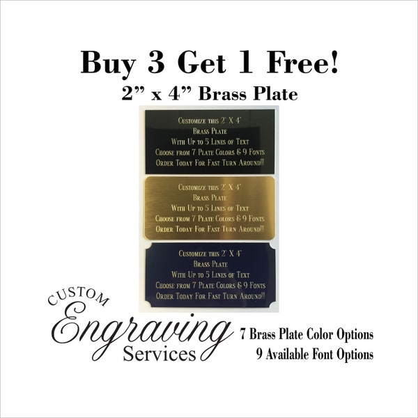 2" x 4" Custom Brass Plate with up to 5 lines of Engraving Memorial Trophy Fantasy  (Free Shipping) (**Buy 3 get 1 FREE!!**)