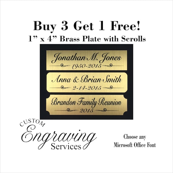 1x4 Custom Engraved Sublimation Brass Plate Picture Plaque Name Tag Trophy  Memorial Plate (**Buy 3 get 1 Free!!**)