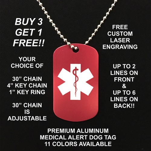Medical Alert Custom Engraved Medic ID Military Dog Tag Etsy