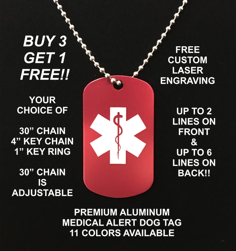 Medical Alert Custom Laser Engraved Medic ID Military Dog Tag Etsy