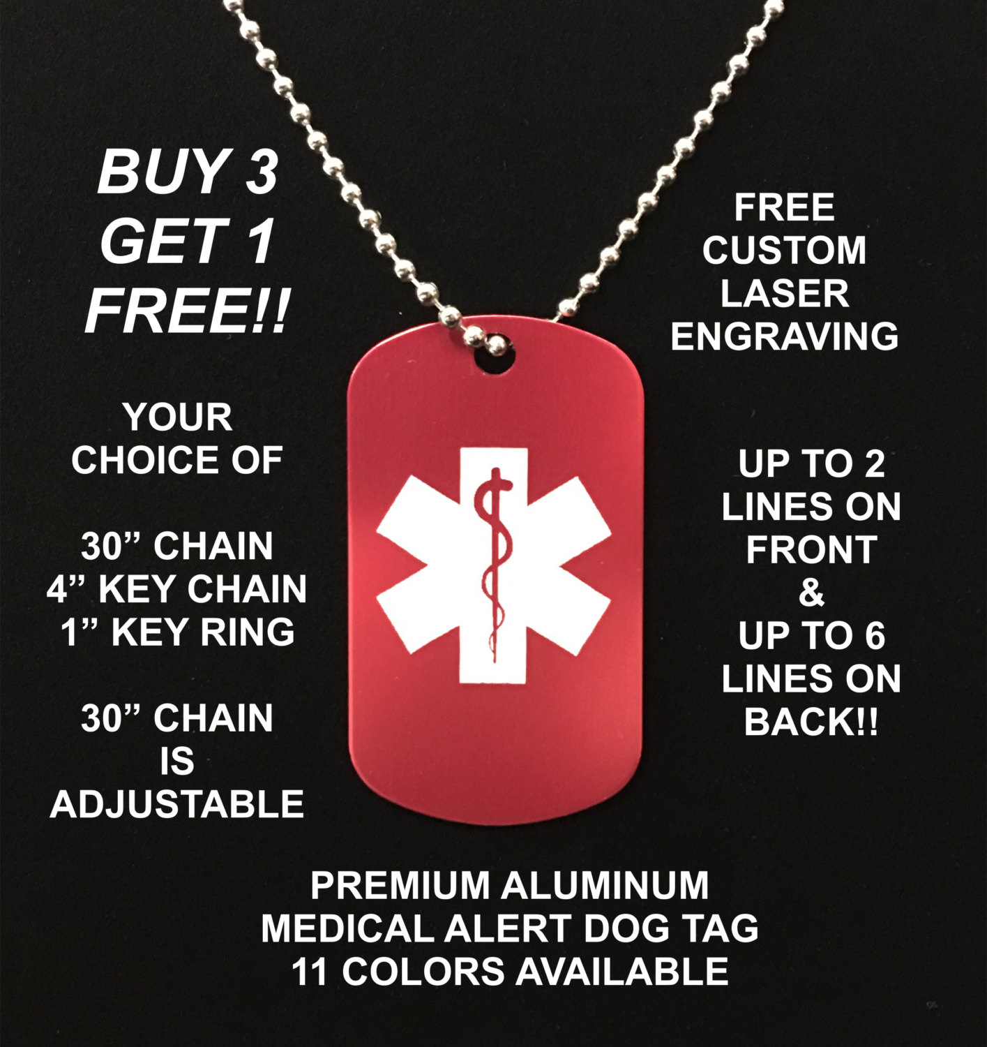 Medical Alert ID Necklace, Laser Engraved DO NOT RESUSCITATE, Stainless  Steel Tag Pendant with 23.6 inch Chain for Men Women