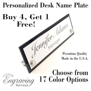 Executive Office Desk Plate - Custom Engraved HIGH QUALITY Two Tone with Acrylic Back Plate (NO holder necessary) Plaque, Office Sign