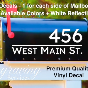 Custom Personalized Vinyl Mailbox Decal #19 - Set of 2 - 20 Colors To Choose From!  Available in REFLECTIVE WHITE.