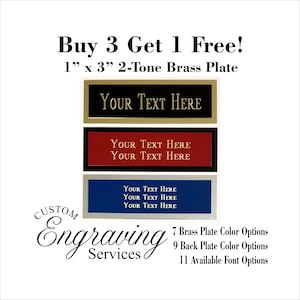 1&quot; x 3&quot; Custom TWO TONE Brass Plate with up to 3 lines of Engraving Memorial Trophy Fantasy  (Free Shipping) (**Buy 3 get 1 FREE!!**)