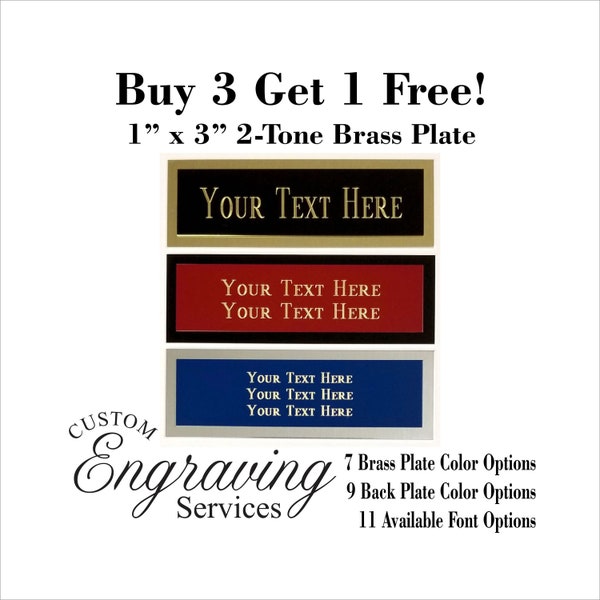 1" x 3" Custom TWO TONE Brass Plate with up to 3 lines of Engraving Memorial Trophy Fantasy  (Free Shipping) (**Buy 3 get 1 FREE!!**)