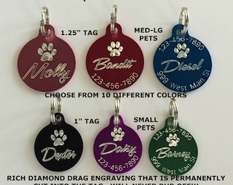 Custom Engraved Paw Print Pet Tag Dog Cat ID Name Animal Perfect For Small Pets (Choose from 10 Colors)