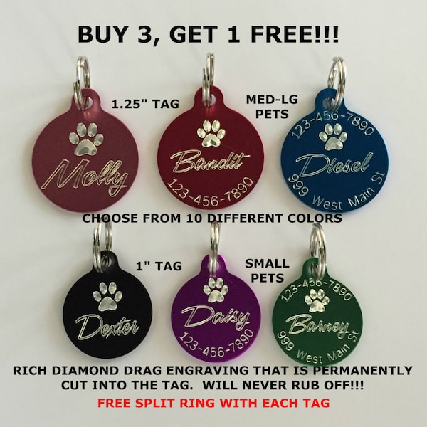 Médaille d'identification personnalisée avec impression de pattes, chien, chat, nom animal, parfaite pour les petits animaux de compagnie (choisir parmi 10 couleurs)