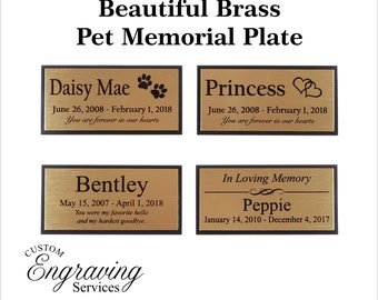 PET MEMORIAL PLATE - Pet Urn Plate -  Beautiful Two Tone With Personalized Solid Brass Plate - 2"x4" | 3"x5" | 5"x7"