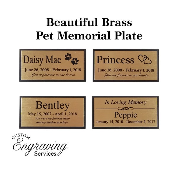 PET MEMORIAL PLATE - Beautiful Two Tone With Personalized Solid Brass Plate - 2"x4" | 3"x5" | 5"x7"