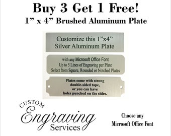 4"x1" Silver Aluminum Plate w/ Black Print Custom Personalized Plate Adhesive Backed - Trophy Award Gift Sign Wedding (*Buy 3 get 1 Free!!*)